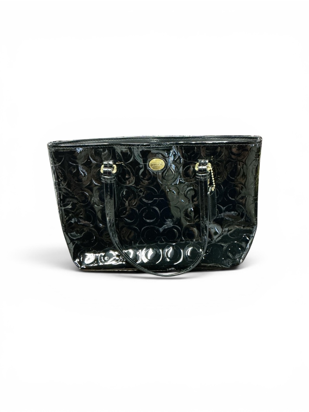 Coach Glossy Patent Signature Tote in Black